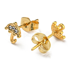 PVD真空メッキ304ステンレススチールスタッドピアス、ラインストーン付き、女性用  傘  ゴールドカラー  7x6mm&nbsp;STAS-D087-22G
