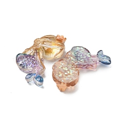 樹脂カボション  スパンコール入り  人魚  紫色のメディア  32.5x22x7mm&nbsp;RESI-R456-03B
