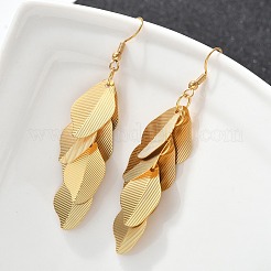304ステンレススチールダングルイヤリング  イオンプレーティング（ip）  葉  ゴールドカラー  59x28mm&nbsp;EJEW-S253-09G