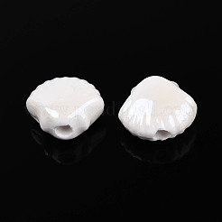 手作りの陶器ビーズ  シェル形状  光沢釉の磁器  ホワイト  9.5~10x11.5~12x6~6.5mm  穴：1.6~2mm&nbsp;LS-PORC-Q002-01O-01