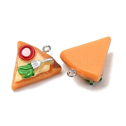 不透明樹脂製の食品模造ペンダント  ピザチャーム  プラチナ鉄ループ付き  プラチナ  28x23.5x8.5mm  穴：2mm&nbsp;RE-CBA5029-01P