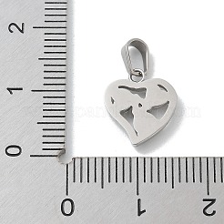 304ステンレススチールマイクロパヴェキュービックジルコニアペンダント  ハートチャーム  ステンレス鋼色  12x10.5x2mm  穴：4x2.5mm&nbsp;STAS-Z107-04P-06