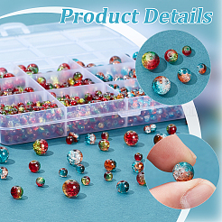 1340個 6スタイル ツートン透明クラックルガラスビーズ連売り  ラウンド  ミックスカラー  4~8mm&nbsp;GLAA-PH0003-16
