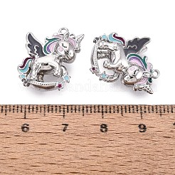 真鍮製エナメルペンダント  ユニコーンチャーム  プラチナ  18.5x17x6~6.5mm  穴：1~1.2mm&nbsp;KK-Q074-21P