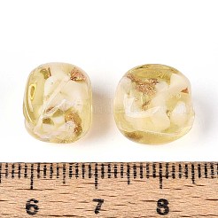 手作りゴールドパウダー入りランプワークビーズ  花と直方体  磁器と  ライトカーキ  12~13x10~11x10~11mm  穴：1.2~1.5mm&nbsp;LAMP-T021-32E