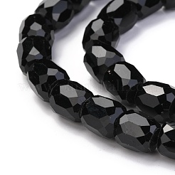 電気メッキオペークガラスビーズ  ファセットバレル  ブラック  8x8mm  穴：1mm&nbsp;GLAA-F108-10B-09