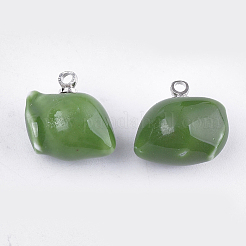手作りの磁器チャーム  光沢釉の磁器  真鍮パーツ  プラチナ  グリーン  13~14x11~12x9.5~11mm  穴：1.5mm&nbsp;PORC-T002-99