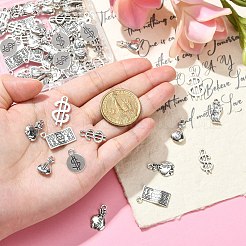 70個7スタイル亜鉛合金ペンダント  ジュエリーにはDIYアクセサリー  ドル紙幣とお金の袋とドル記号  アンティークシルバー  17.5~21x8.5~12.5x1~2mm  穴：1.5mm  10個/スタイル&nbsp;TIBEP-CJ0002-46
