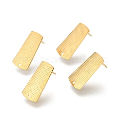 304ステンレススチールスタッドピアス金具  テクスチャ  長方形  ゴールドカラー  21x10x1mm  穴：1.4mm  ピン：1mm&nbsp;STAS-P245-28G