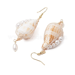 Natural Conch Shell Dangle Earrings&nbsp;EJEW-TA00610