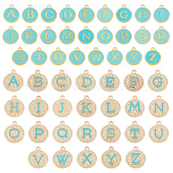2袋2種類の合金エナメルペンダント  フラットラウンドで、文字 a～z のチャーム付き  ライトゴールド  ライトスカイブルー  14~17.5x12~15x2mm  穴：1.5~1.6mm&nbsp;ENAM-TA0003-53B