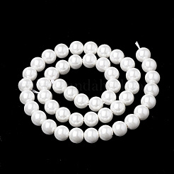 ガラスパールビーズ連売り  ラウンド  ホワイト  8~8.5mm  穴：1mm  約48個/連  15.9インチ&nbsp;BSHE-S301-8mm-04-1