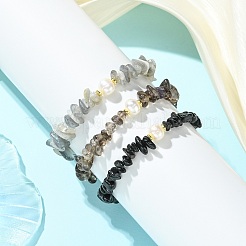 3Pcs 3 Styles Natural Mixed Gemstone Chip & Cultured Freshwater Pearl Beaded Stretch Bracelets Set for Women&nbsp;BJEW-JB13762-09