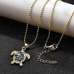 Summer Beach Brass Pave Cubic Zirconia Turtle Pendant Necklaces for Women&nbsp;NJEW-U039-02G-01