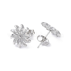 変色しない304ステンレススチールスタッドピアス金具  ラインストーンのイヤリングセッティング  花  ステンレス鋼色  のために合う：1.2mmラインストーン  12mm  ピン：0.8mm&nbsp;EJEW-I285-40P
