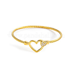 304 Stainless Steel Crystal Rhinestone Heart Open Cuff Bangles with Clasps&nbsp;WG78A5F-02