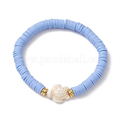 5Pcs 5 Colors Handmade Polymer Clay Disc Beaded Stretch Bracelets&nbsp;BJEW-JB10259-01