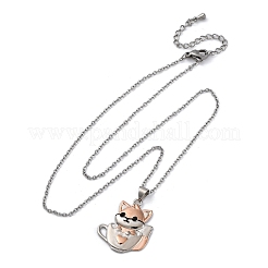 Brass Cute Cup Fox Pendant Cable Chain Necklaces for Women&nbsp;LS-NJEW-C067-03P