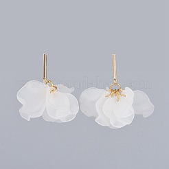 花びら透明アクリルダングルスタッドピアス  厚紙箱付き  真鍮とプラスチック製のピアスキャッチ  18KGP本金メッキ  ホワイト  34mm  ピン：0.9mm&nbsp;EJEW-JE03312-03