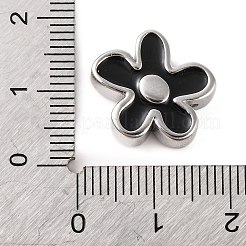 304ステンレススチールエナメルビーズ  花  ブラック  16x15.5x6mm  穴：1.6mm&nbsp;STAS-B070-07P-01