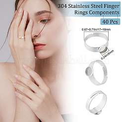 40Pcs Adjustable 304 Stainless Steel Finger Rings Components&nbsp;STAS-BBC0001-31