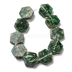 天然の染色されたインペリアルジャスパーと樹脂ビーズの連売り  六角  濃い緑  18x16x6mm  穴：1.5mm  約10個/連  6.93インチ（17.6cm）&nbsp;G-G083-D06-01