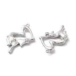 合金ペンダント  ガラスと  プラチナ  鉛フリー＆カドミウムフリー  ハートチャーム  透明  33.5x20x5.5mm  穴：1.4mm&nbsp;PALLOY-K001-085P-04