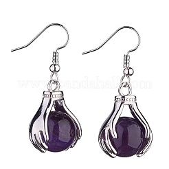 Natural Amethyst Palm Dangle Earrings&nbsp;EJEW-A092-09P-07