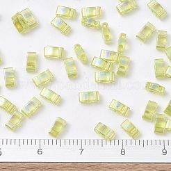 MIYUKIハーフティラビーズ  日本製シードビーズ  2の穴  （htl258)透明なシャルトリューズab  5x2.3x1.9mm  穴：0.8mm  約250個/10g&nbsp;X-SEED-J020-HTL258
