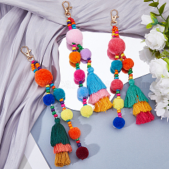 3Pcs 3 Colors Polyester Pompom Ball Tassels Pendant Decorations&nbsp;HJEW-FH0001-90