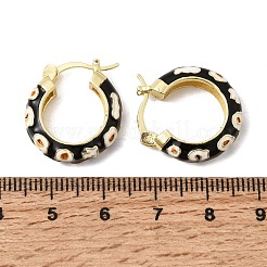 花柄の真鍮エナメルフープピアス  ラックめっき  長持ちメッキ  カドミウムフリー＆鉛フリー  18KGP本金メッキ  ブラック  19.5x5mm&nbsp;EJEW-G471-08G-01