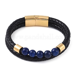 Mixed Stone Round Bead Leather Cord Multi-strand Bracelets&nbsp;BJEW-A009-10G