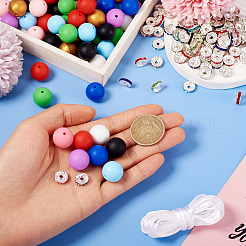 DIYシリコンラウンドビーズブレスレット作成キット  ミックスカラー  15mm  穴：2~3mm&nbsp;DIY-TA0009-97