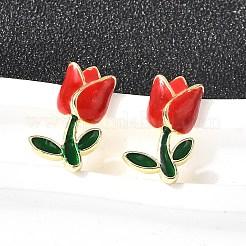 Brass Enamel Flower Stud Earrings&nbsp;EJEW-P322-05G
