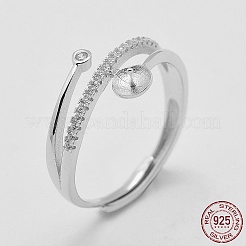Anti-Tarnish Adjustable Rhodium Plated 925 Sterling Silver Design Ring Mounts Fittings with Pearl Seat&nbsp;STER-K038-023P