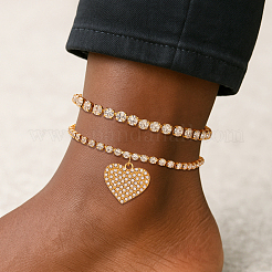 3 Bags 3 Colors Iron Crystal Rhinestone Tennis Anklet Sets for Women&nbsp;AJEW-HY0002-69