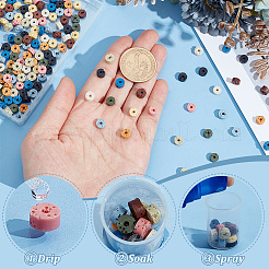 200個10色の天然溶岩石染めビーズ  ディスク  ヒシビーズ  ミックスカラー  6x3~3.5mm  穴：1.5mm  20個/カラー&nbsp;G-ME0001-12