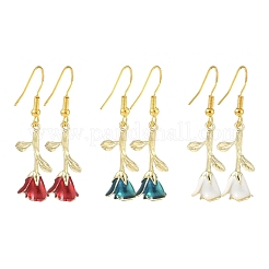 3 Pairs 3 Colors Brass Flower Dangle Earrings&nbsp;EJEW-YW00003