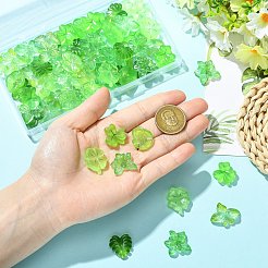 70個7スタイルのアクリルカボション  葉  暗闇で光る  ライムグリーン  19.5~22.5x17~26x4~7mm  10個/スタイル&nbsp;MACR-CJ0002-42