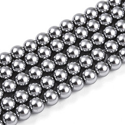 ベーキングペイントパール化ガラスパールビーズ連売り  ラウンド  濃いグレー  4mm  穴：0.6mm  約103~104個/連  15.75~15.94インチ（40~40.5cm）&nbsp;X-HY-N002-4mm-A01