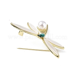 Rhinestonoe Dragonfly with Plastic Imitation Pearl Brooch Pin&nbsp;JEWB-I020-02LG