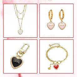 40本4色合金エナメルペンダント  ライトゴールド  単語「love」付けのハート  ミックスカラー  15x13x2.5mm  穴：2mm  10個/カラー&nbsp;ENAM-CJ0003-65