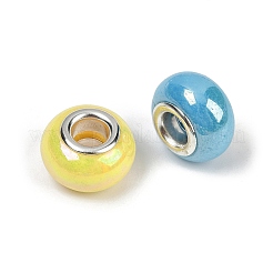 不透明樹脂ヨーロッパビーズ  大穴ビーズ  銀色メッキの真鍮芯のロンデル  ミックスカラー  13.5x8.5mm  穴：4.5mm&nbsp;RESI-C059-01A