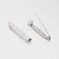 鉄のブローチは、3穴と安全キャッチバーピンをバックピン  プラチナ  38x5x6mm  穴：2mm&nbsp;IFIN-A171-04G