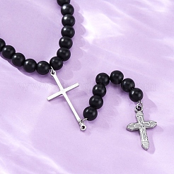 Adjustable Stainless Steel Double Cross Pendant Necklaces&nbsp;NJEW-F336-02P
