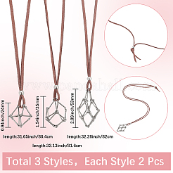 6Pcs 3 Styles Crystal Holder Cage Necklace&nbsp;MAK-SC0001-41P