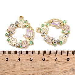 メッキ合金エナメルチャームラック  ラインストーン付き  ゴールドカラー  蝶のチャームが付いた花輪  パープル  29x24.7x3mm  穴：1.6mm&nbsp;FIND-M020-03G-G