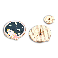 惑星エナメルピン付きロケット  バックパックの服のためのライトゴールドメッキ合金の漫画のバッジ  ニッケルフリー＆鉛フリー  ダークスレートグレー  23.5x23.5mm&nbsp;JEWB-N007-225