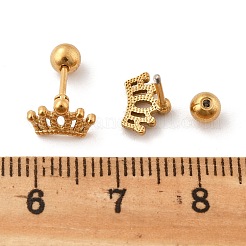 304ステンレススチールスタッドピアス  18KGP本金メッキ  クラウン  6x8.5mm&nbsp;STAS-E502-04G-01