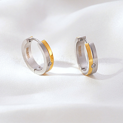女性用ツートンカラー304ステンレススチール製ラインストーンフープピアス  本金メッキ&ステンレススチールカラー  20x5mm&nbsp;OJ2357-2